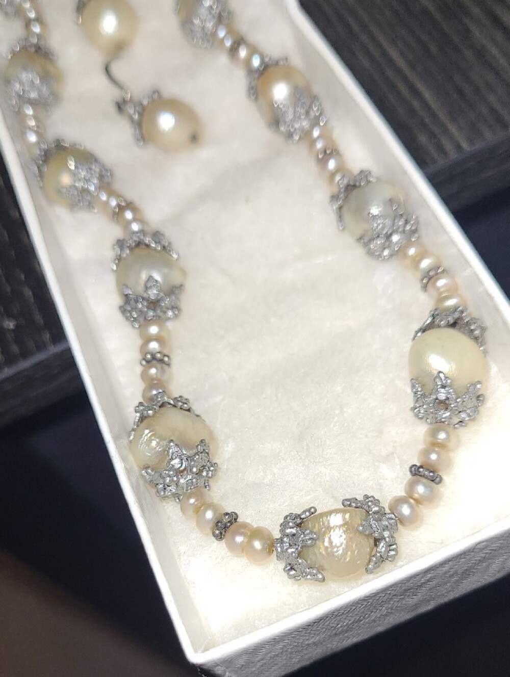 Elegant Cream Pearl Necklace and Drop Earrings Set with Crystal Accents